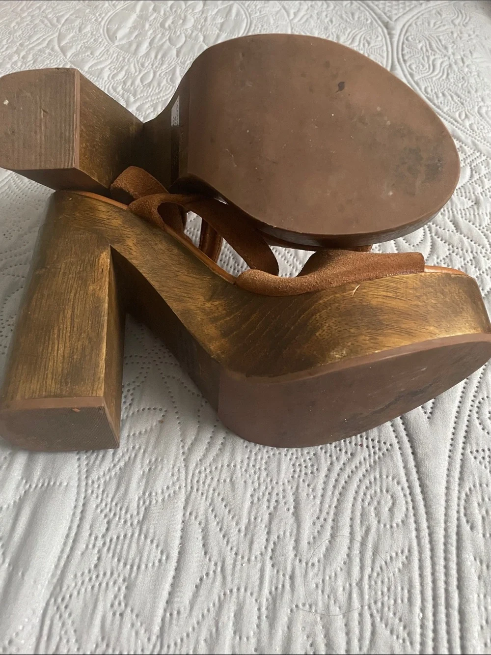 Lulu's Tan Suede Platform Block Heel Sandals